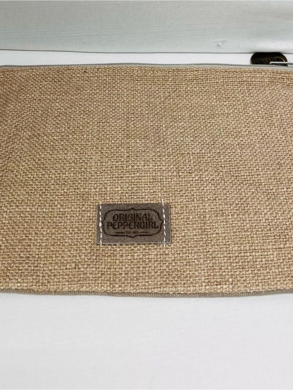 Polka Dot Lace Cosmetic Pouch with Cream Flower Accent‎